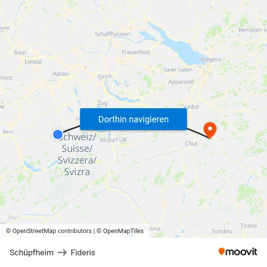 Schüpfheim to Fideris map