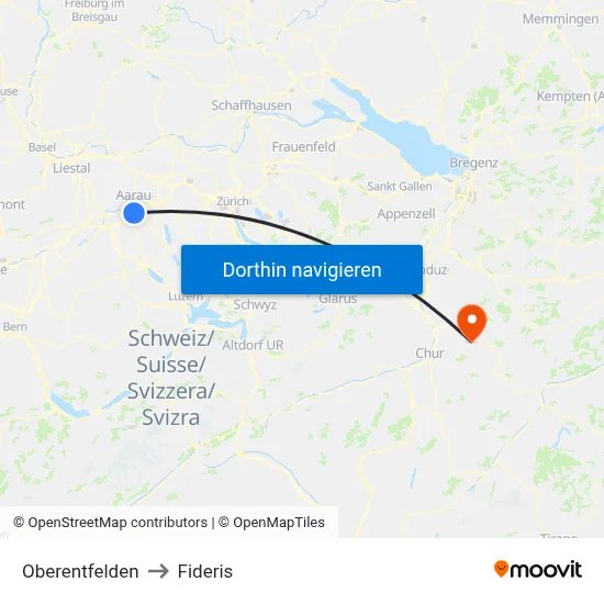 Oberentfelden to Fideris map