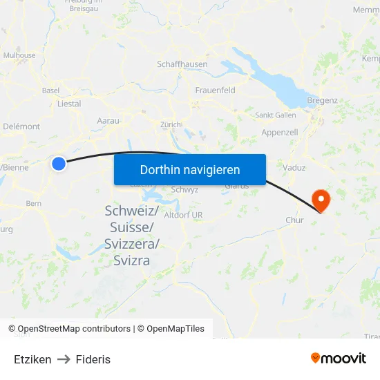 Etziken to Fideris map