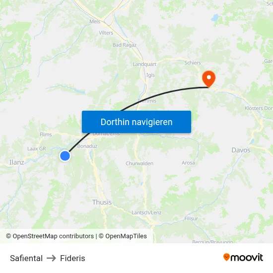 Safiental to Fideris map
