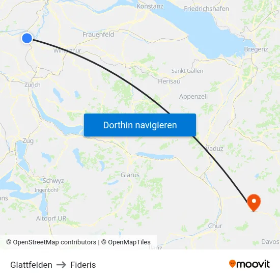 Glattfelden to Fideris map