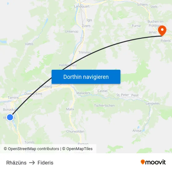 Rhäzüns to Fideris map