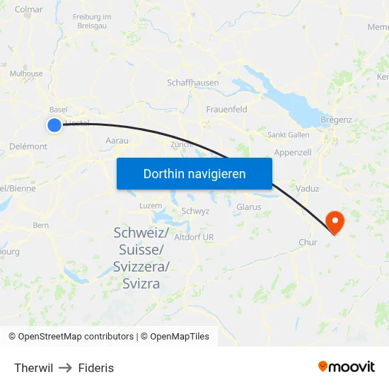 Therwil to Fideris map