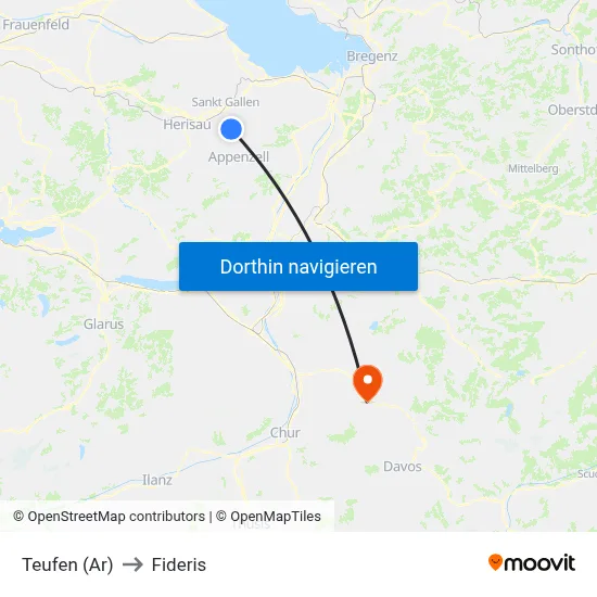 Teufen (Ar) to Fideris map