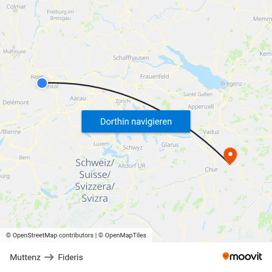 Muttenz to Fideris map