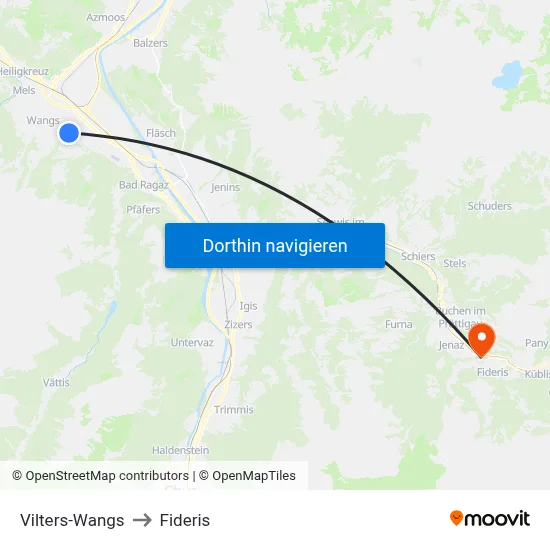 Vilters-Wangs to Fideris map
