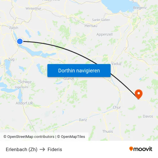 Erlenbach (Zh) to Fideris map