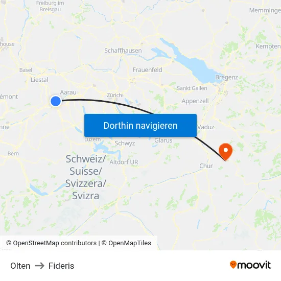 Olten to Fideris map