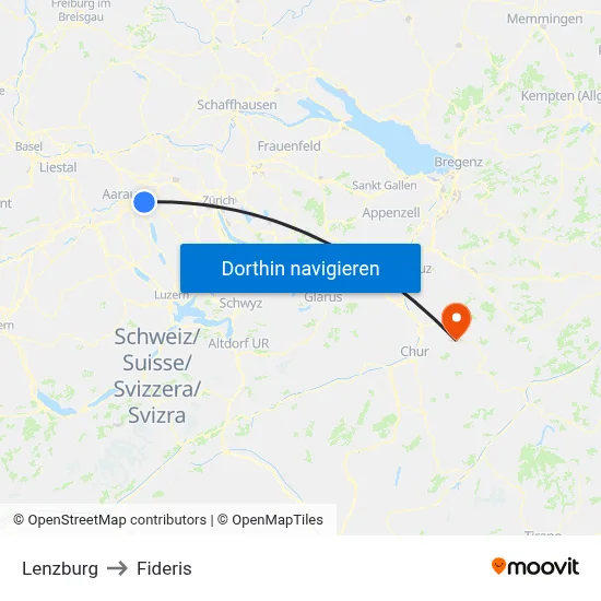 Lenzburg to Fideris map