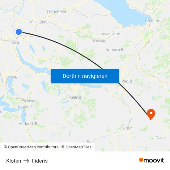 Kloten to Fideris map