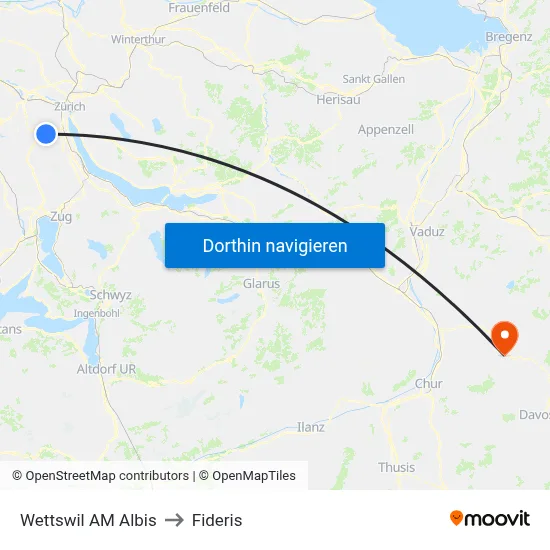 Wettswil AM Albis to Fideris map