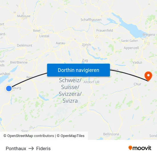 Ponthaux to Fideris map