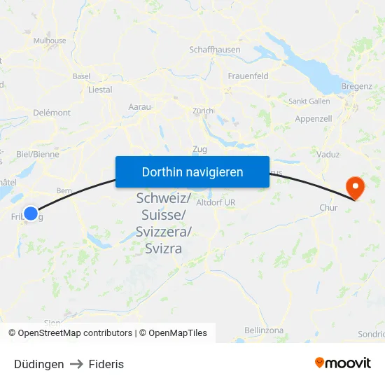 Düdingen to Fideris map