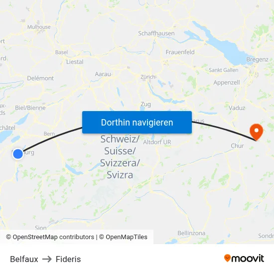 Belfaux to Fideris map