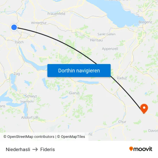 Niederhasli to Fideris map