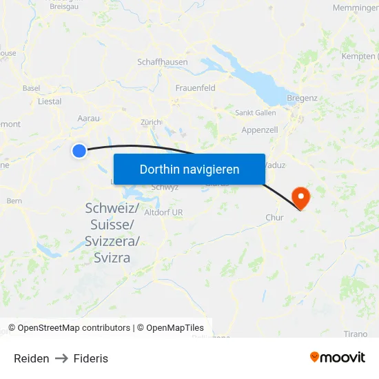 Reiden to Fideris map