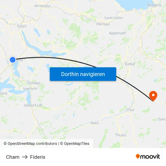 Cham to Fideris map
