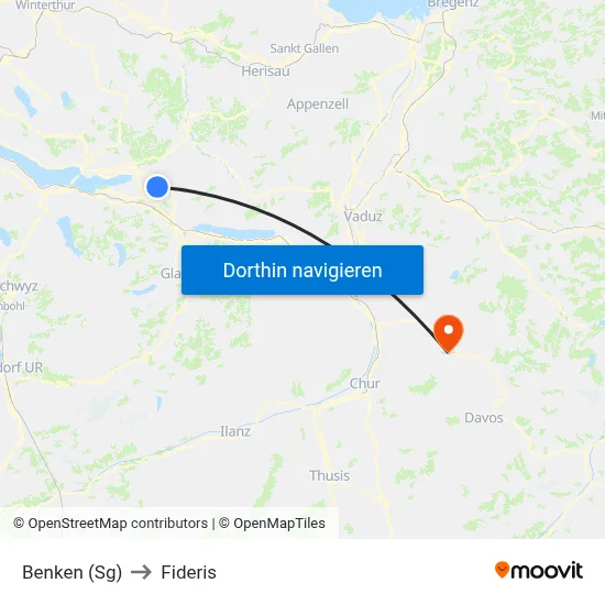 Benken (Sg) to Fideris map