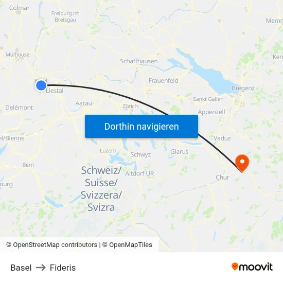 Basel to Fideris map