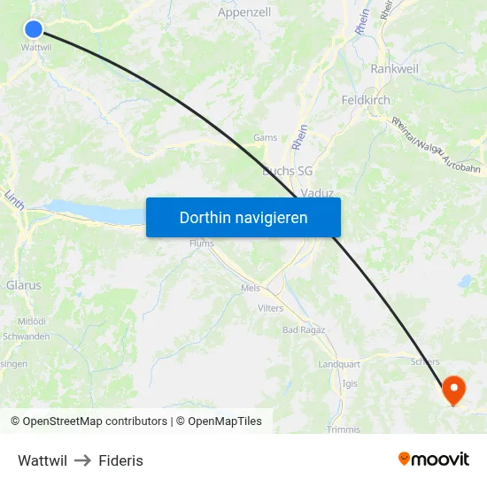 Wattwil to Fideris map