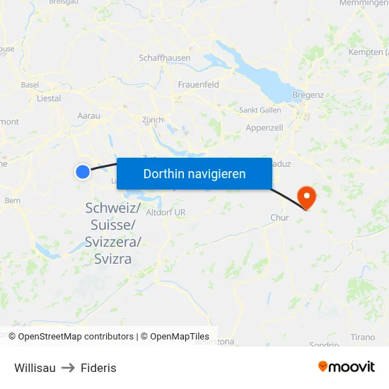 Willisau to Fideris map