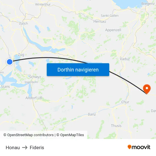 Honau to Fideris map
