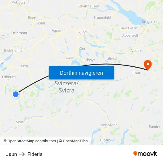 Jaun to Fideris map