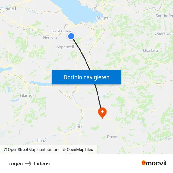 Trogen to Fideris map