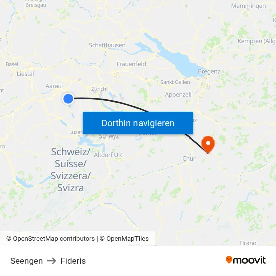 Seengen to Fideris map