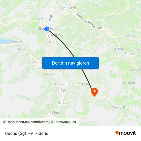 Buchs (Sg) to Fideris map