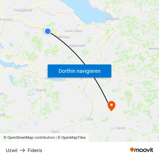 Uzwil to Fideris map