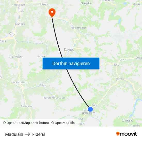 Madulain to Fideris map