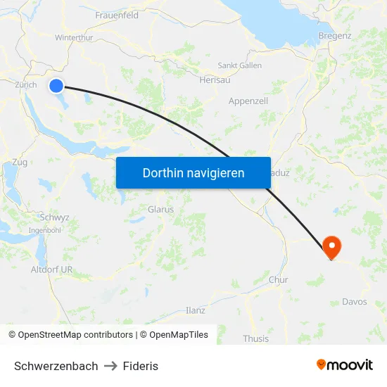 Schwerzenbach to Fideris map