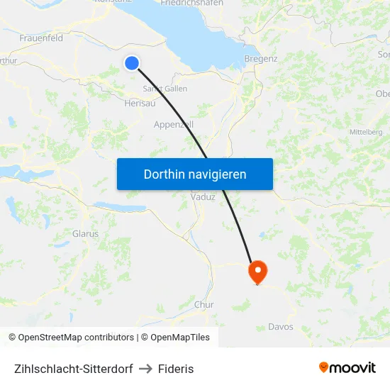 Zihlschlacht-Sitterdorf to Fideris map