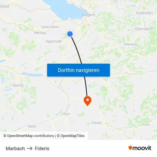 Marbach to Fideris map