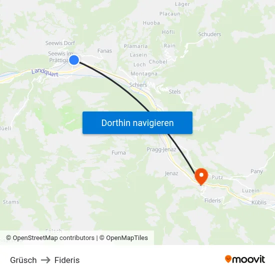 Grüsch to Fideris map