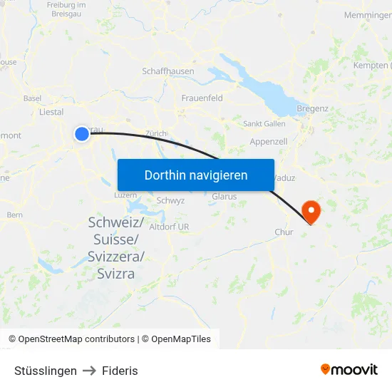 Stüsslingen to Fideris map