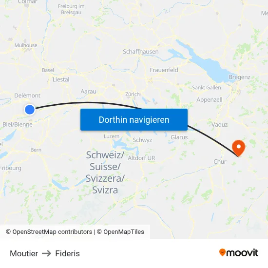 Moutier to Fideris map