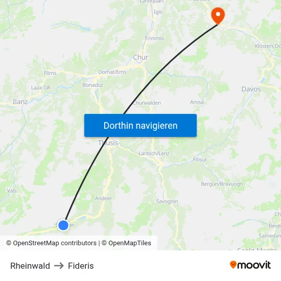 Rheinwald to Fideris map