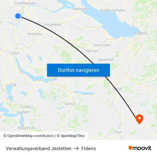 Verwaltungsverband Jestetten to Fideris map