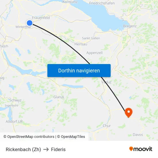 Rickenbach (Zh) to Fideris map