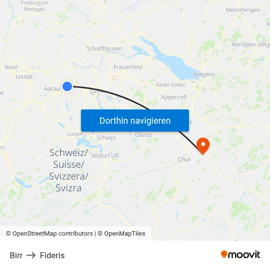 Birr to Fideris map