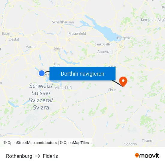 Rothenburg to Fideris map
