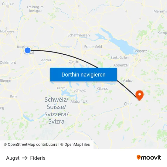 Augst to Fideris map