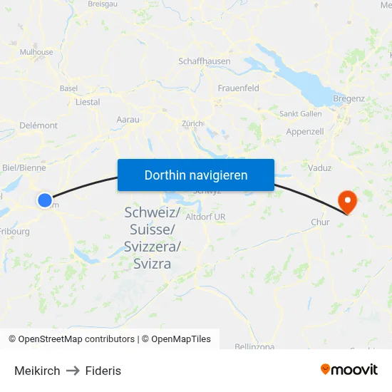 Meikirch to Fideris map