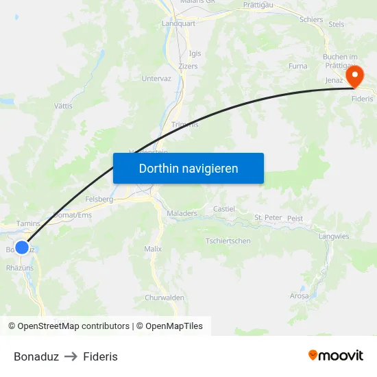 Bonaduz to Fideris map