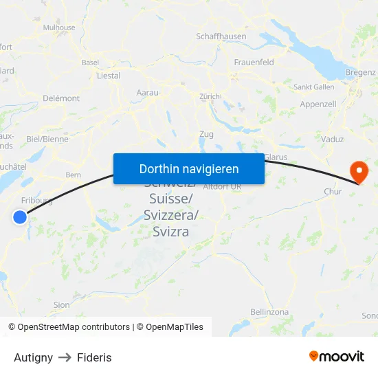 Autigny to Fideris map