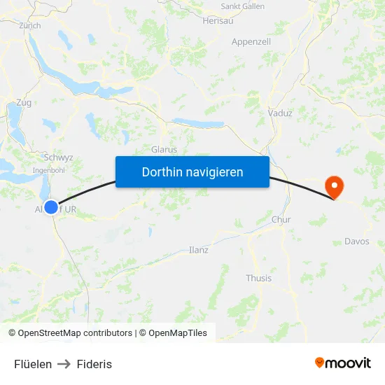 Flüelen to Fideris map