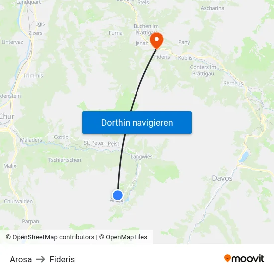 Arosa to Fideris map
