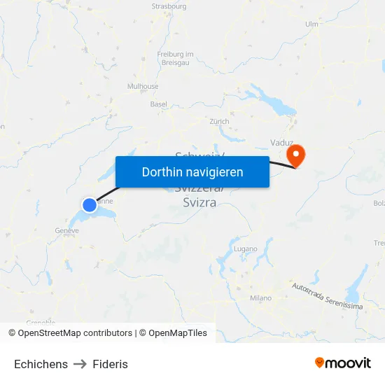 Echichens to Fideris map